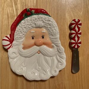 Fitz and Floyd Peppermint Santa Snack Plate and Spreader (2008)